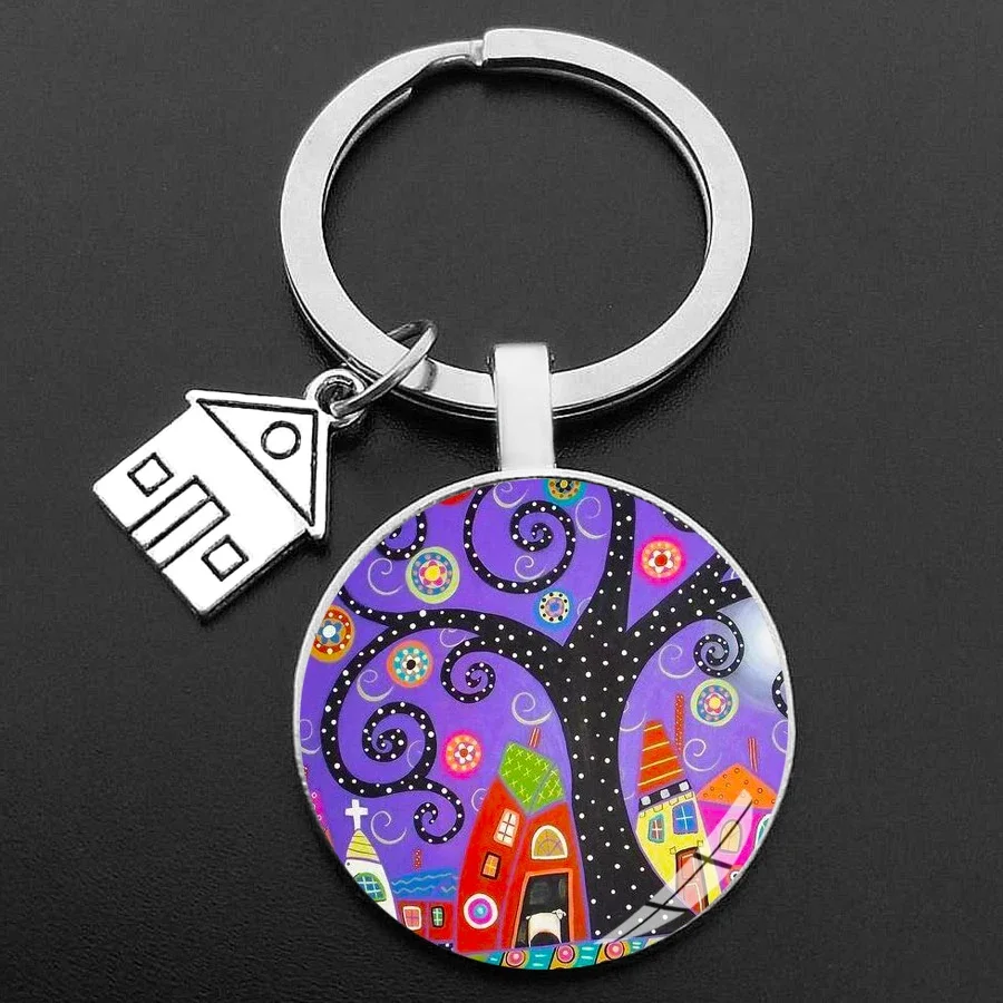 Key Rings Key To The New House Kechain Beautiful House Under The Starry Sky Key Ring Personality Jewelry Gift Holder for New Home