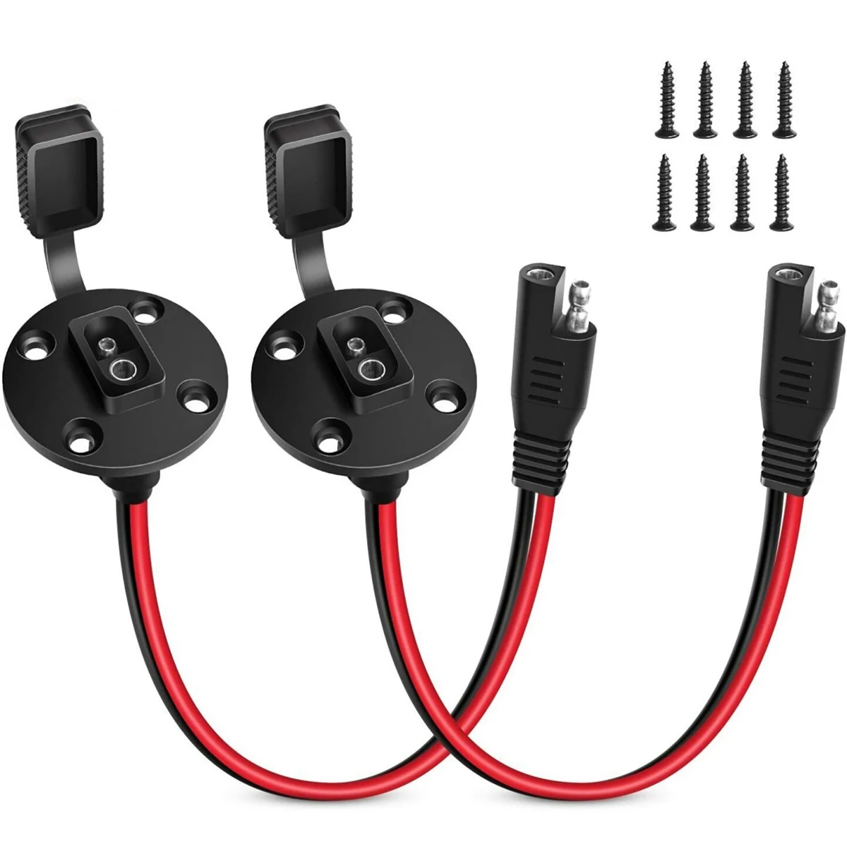 2Pcs SAE Power Socket Sidewall Port Weatherproof SAE Quick Connect Solar Panel Mount Universal Flush-Mountable Connector 12AWG