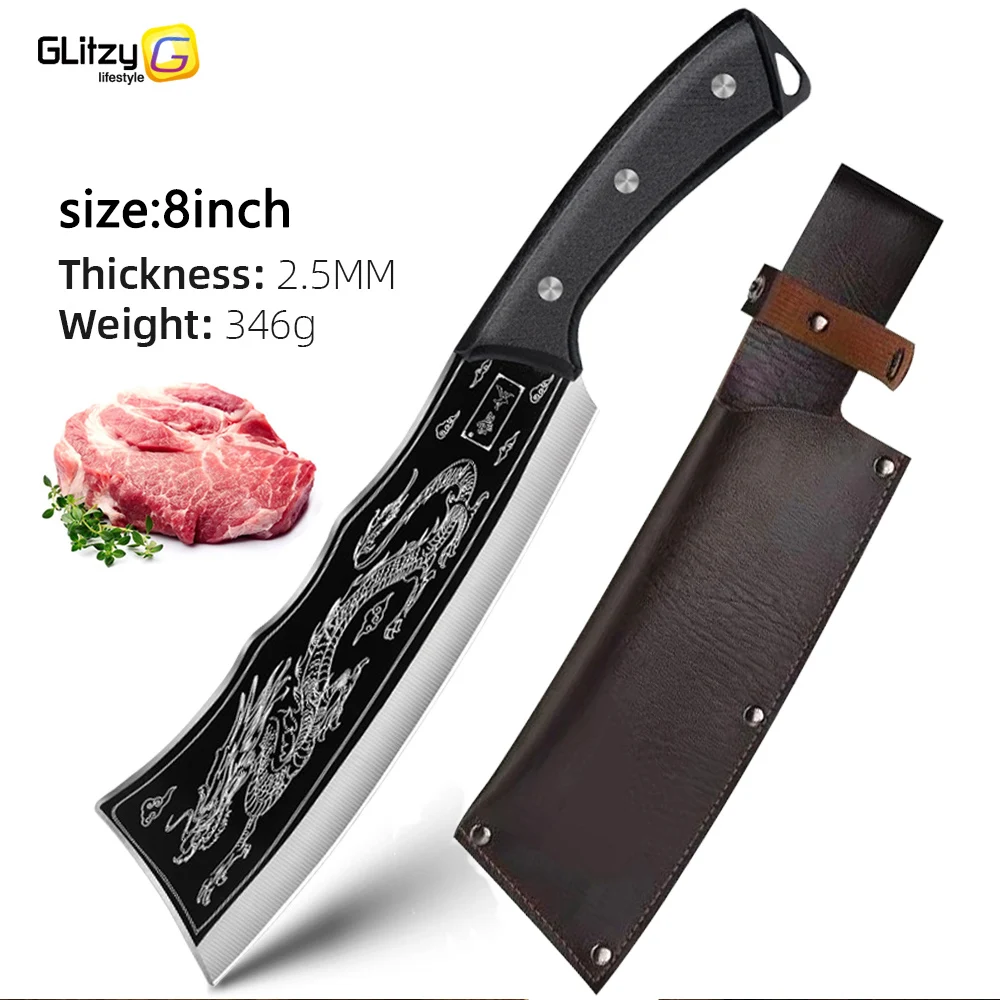 Kitchen Knife Forged Butcher Boning Knife Stainless Steel Heavy Duty Bone Cleaver Knife Slicing Chopping Knife for Meat Fish Veg
