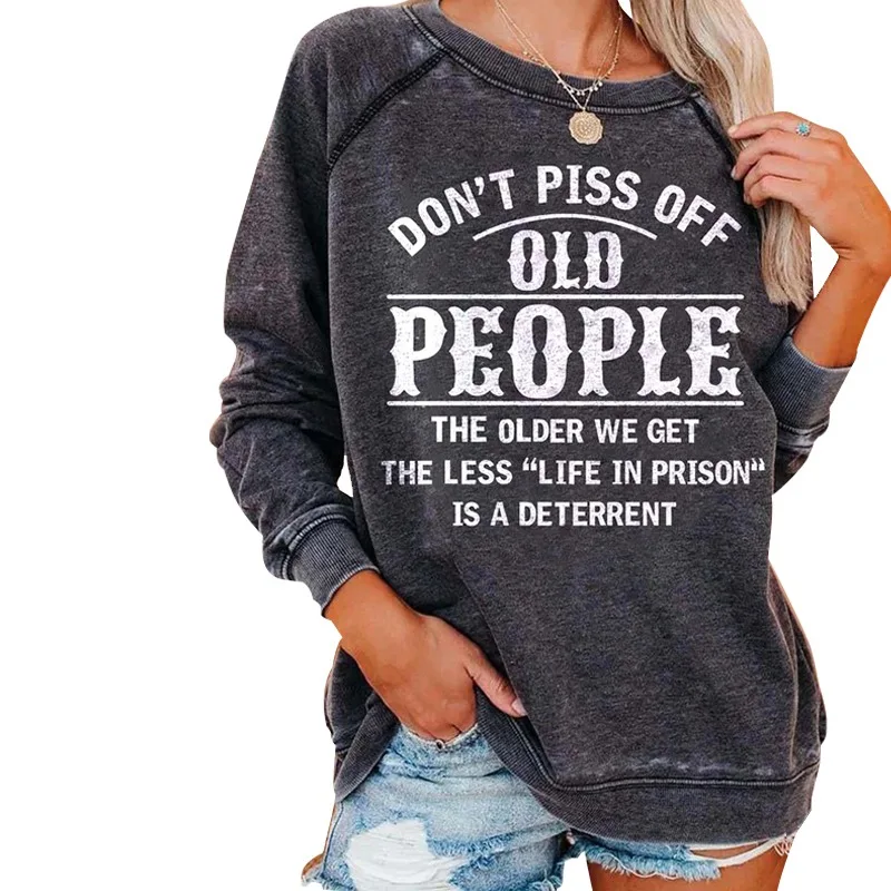 Women Long Sleeve Loose Autumn Casual Sweatshirt Letter Print Pullovers Streetwear 2023 Fashion Female Vintage Tops Jumper New