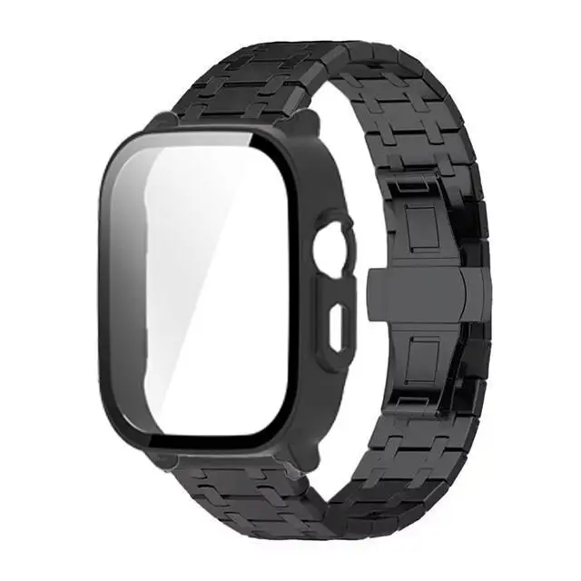 Premium Stainless Steel Band and Tempered Glass Protective Shell with Metal Bracelet Wristband