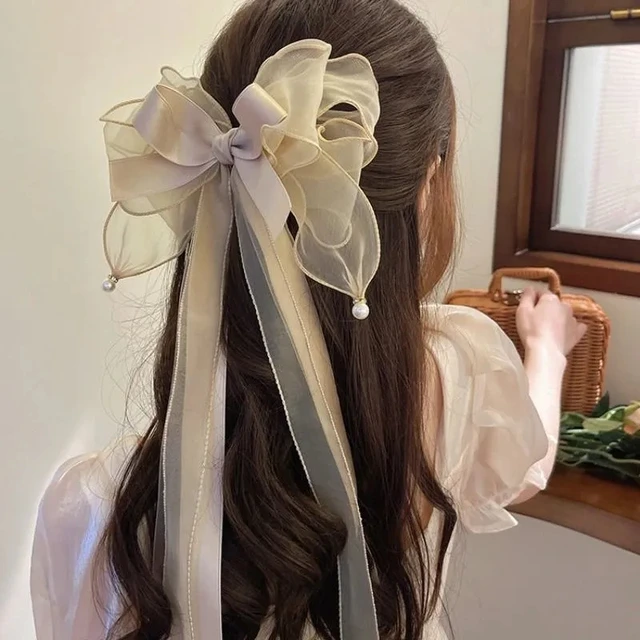 Fashion Chiffon Bow Hair Clip Women Big Elegant Hairpin Barrettes Girls Solid Color Ponytail Clip Hair Accessories Headwear Gift 5
