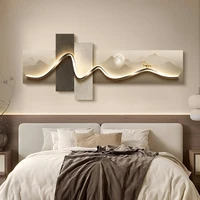 Chambre principale salon géométrique bureau décor peinture avec lumières luxe canapé TV fond mur suspendu photo chambre lits 4