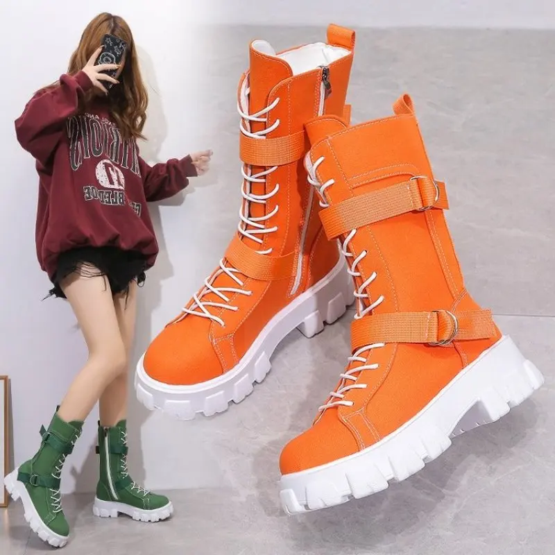 Women Boots 2023 New Lace-Up Platform Shoes Leather Boots Women British Short Boots Ladies Ankle Boots Fashion Casual Boots
