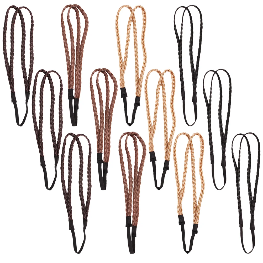 

12pcs Braided Headband Plaited Braids Elastic Stretch Hairpiece Narrow Braided Hairband