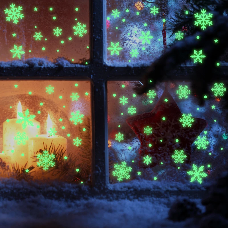 1set Christmas Luminous Snowflake Wall Stickers Glow In The Dark Ceiling Wall Window Decals Xmas Festival Birthday Party Decor