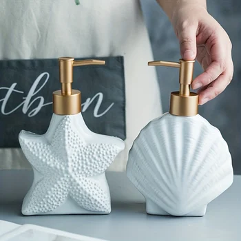 Starfish Ceramic Soap Dispenser – White Shell with Gold Matte Pump 1