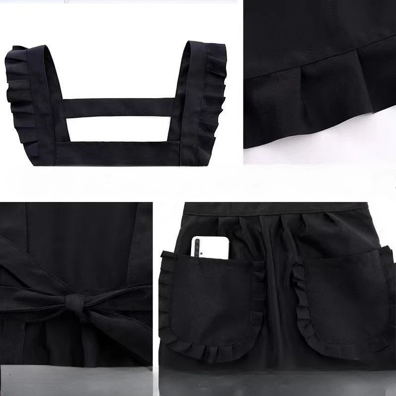 Korean Kitchen Apron - Princess style apron, adjustable neck and waist straps with pockets suitable for cooking and nail studios
