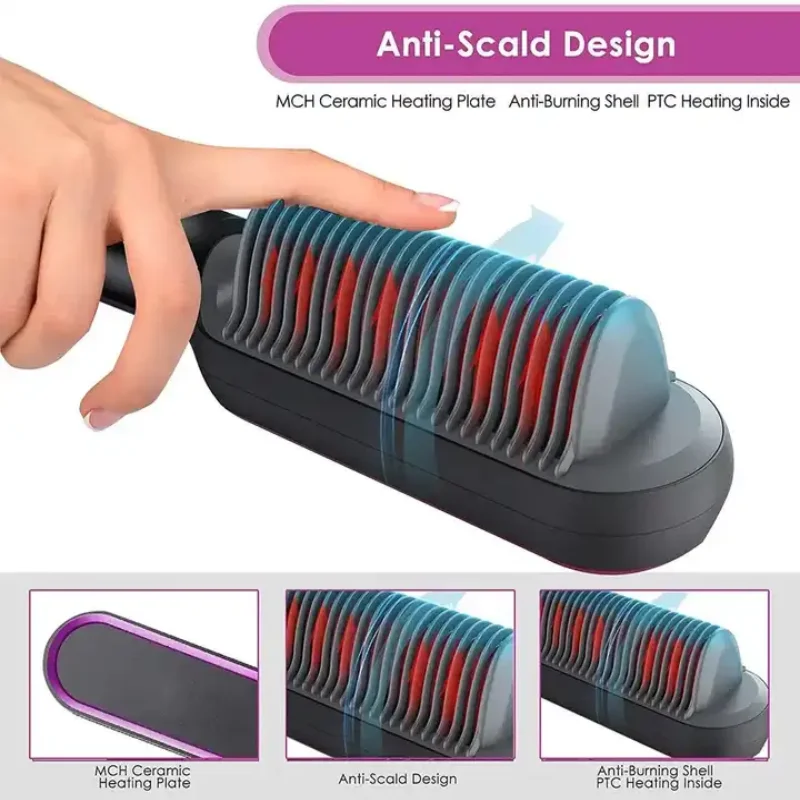 Electric PTC heat straightening brush One Step Hair Dryer 3 In 1 Ceramic Flat Iron Women Hair Straightener comb And Curling 3