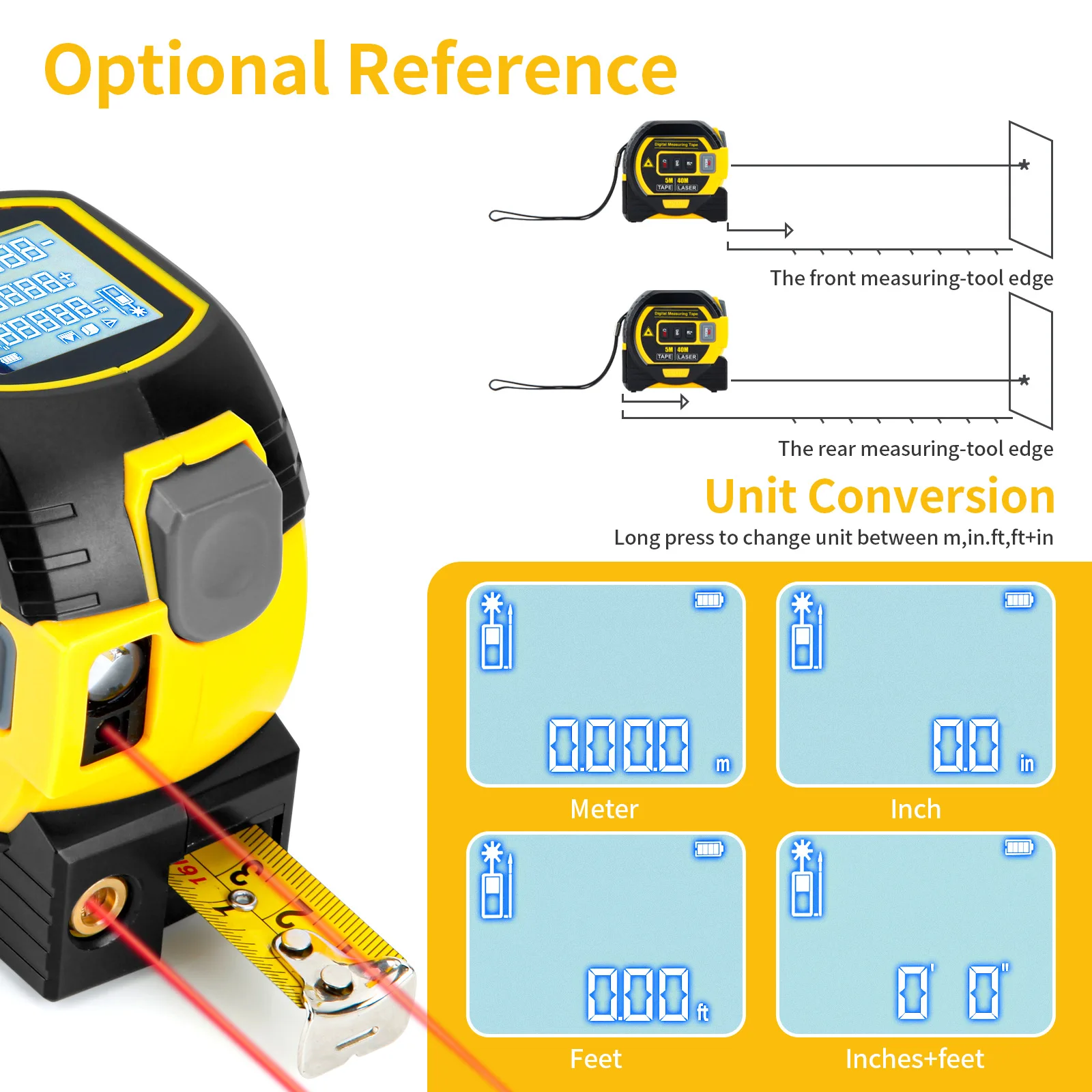 Versatile Laser Rangefinder and Electronic Ruler with LCD Backlight Display for Construction & DIY Projects
