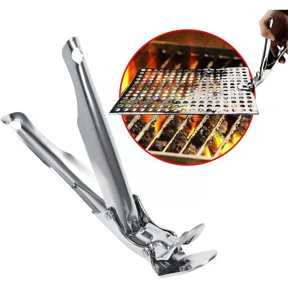 2021 New Steel Bbq Grate Lifter Gripper Anti-hot Plate Tool Clamp Pan M8y1 | Дом и сад