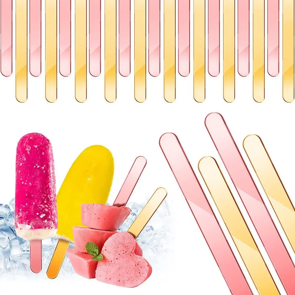 Ice Cream Sticks 20Pcs Clear Reusable Rose Gold Handmade Summer Ice Cream Bars DIY Crafts Home Acrylic Popsicle Sticks ice cream sticks,disposal lollipop sticks