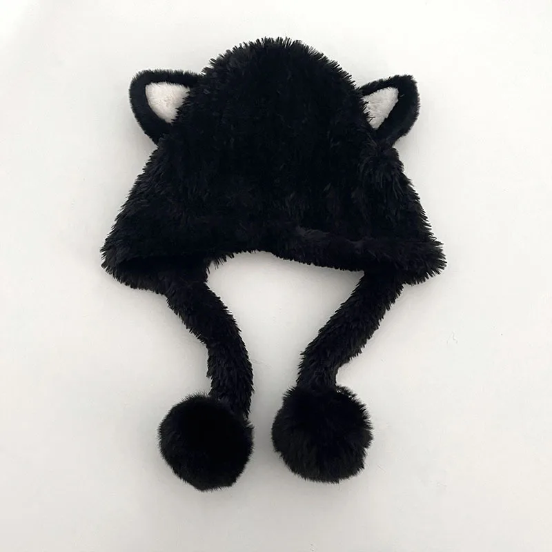 New Cute Cartoon Fury Hat with Long Ears Lace up Versatile Autumn and Winter Warmth Ear Protection and Windproof Pullover Hat