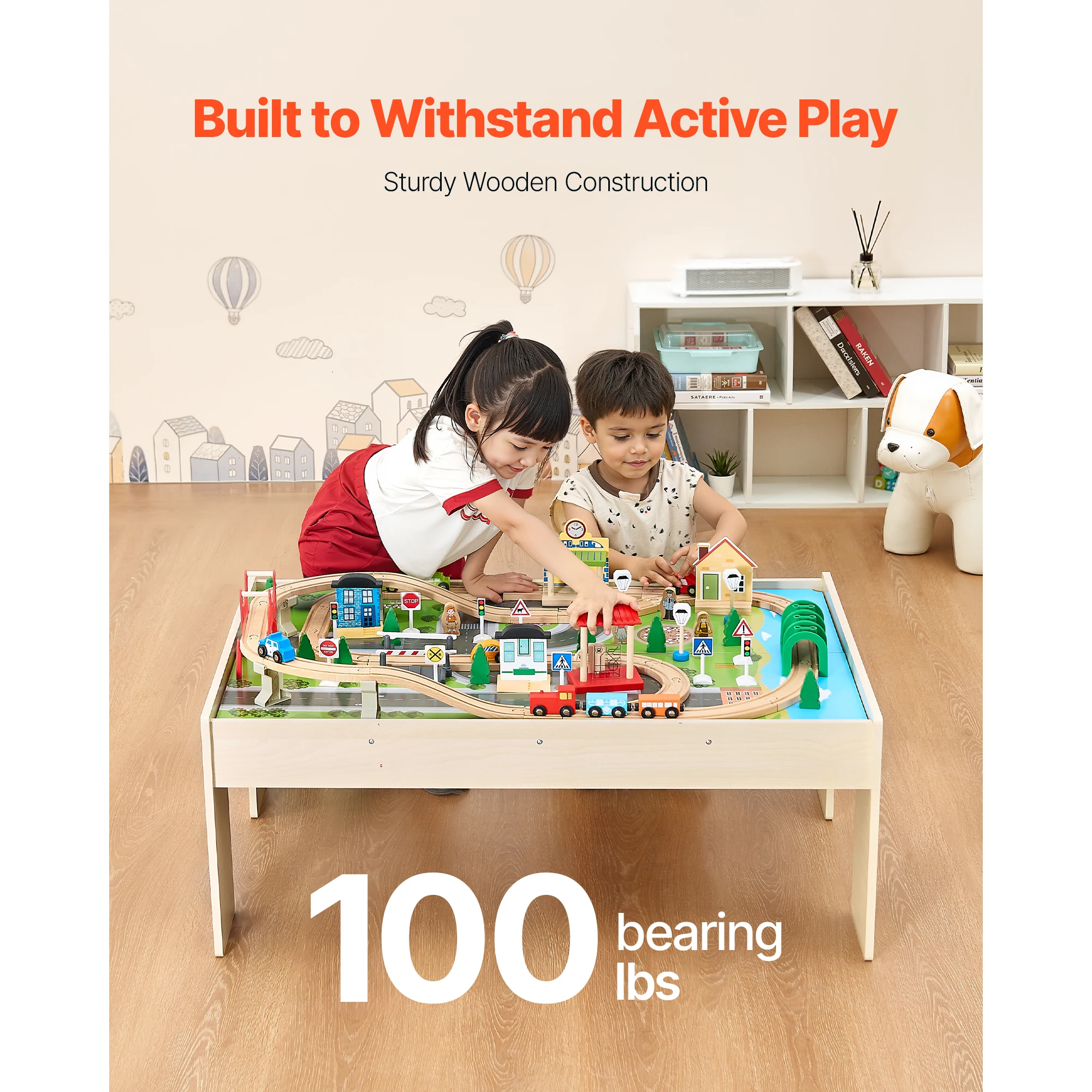 Wooden Multicolor Train Table Set for Kids