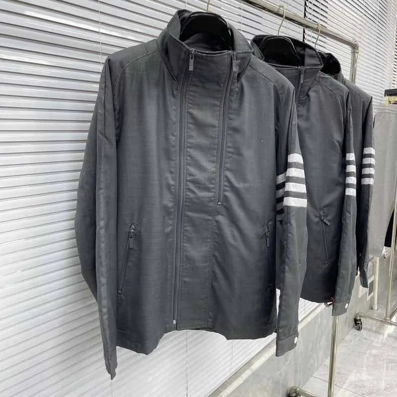 

TB THOM Spring Jacket 2023 New Style Casual Sports Man Jacket Coat High Quality Fashion Stripes Design Mens Hooded Bomber Coats