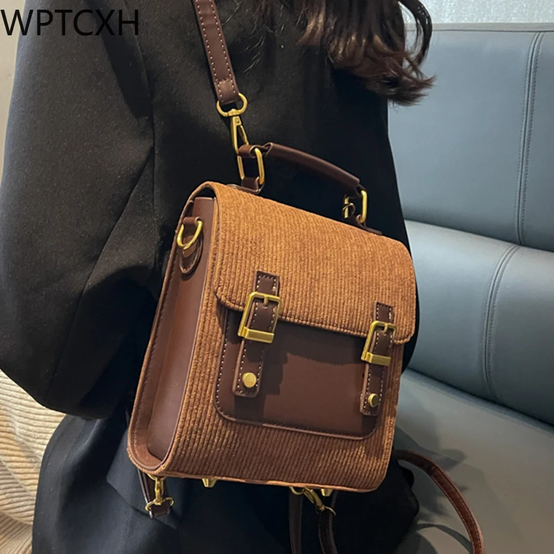 

Woman Backpacks Vintage Small Corduroy Mochilas New Female Fashion Backpack Crossbody Bags Teenage Girls Travel Shoulder Bag