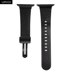 URVOI Starlight Rose Gold Leather Watch Strap with D - Pin Metal Buckle - 44 45 49mm 46mm - S10 (Black BLA)