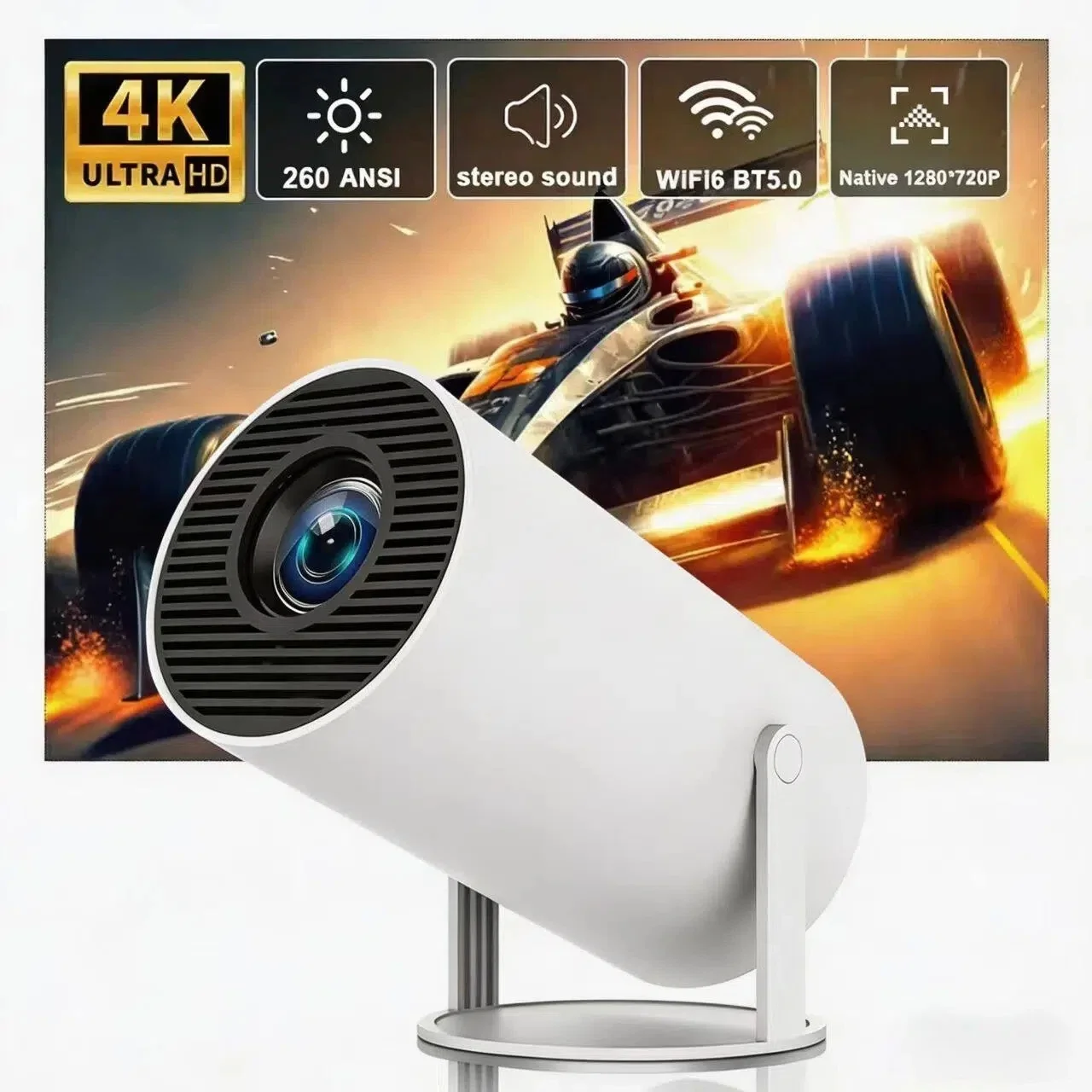 4K Wifi6 프로젝터 안드로이드 11 260 ANSI 듀얼 WIFI 올위너 H713 BT5.0 1280*720P 홈시네마 야외 휴대용 HY300