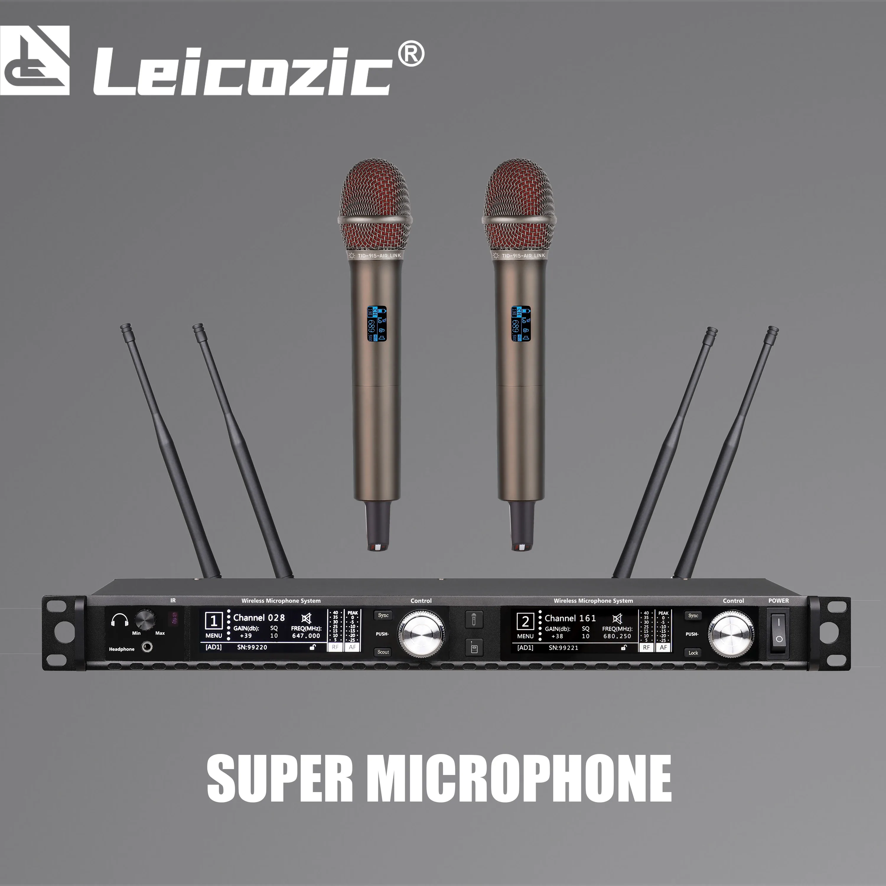 Leicozic-디지털 마이크 무선 30-50mW 다양성 마이크, 200M 무대 마이크로폰 전문 오디오