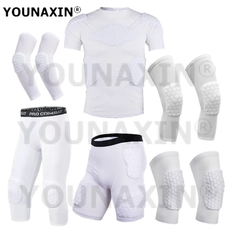 

White Arm Guard Knee Pads 3/4 Cropped Pants Basketball Shorts Football Soccer Sports Bottoms Anti-collision Short Sleeve T-shirt