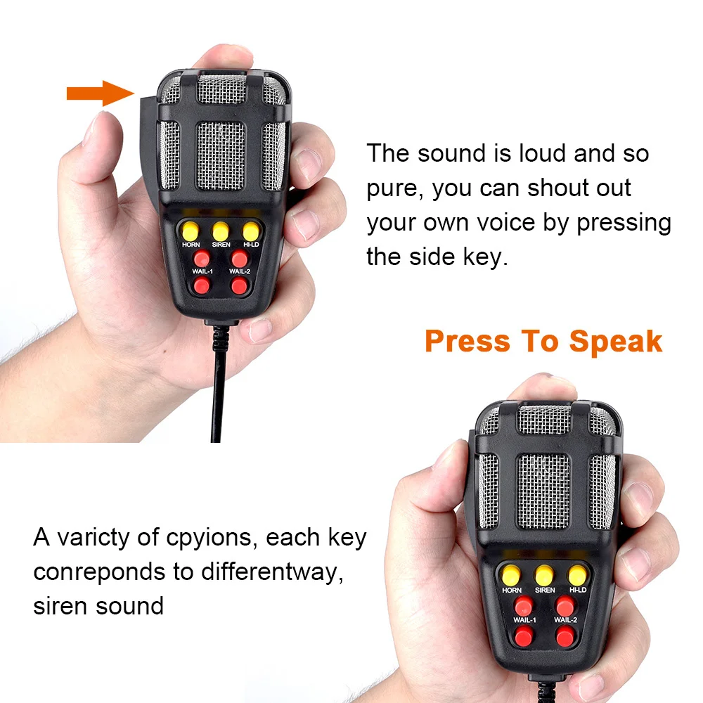 7 Sound Car Alarm Horn DC 12V 100W 125dB with MIC Loud Motorcycle Siren Vehicle Truck Warning Loudspeaker Plastic Police Firemen