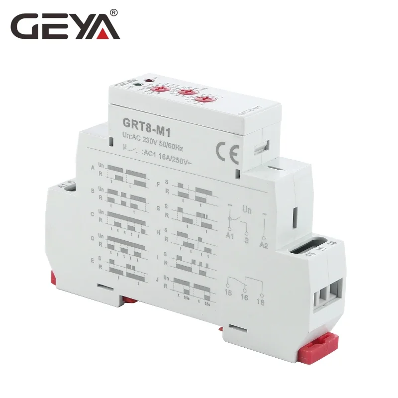 GEYA GRT8-M Adjustable Multifunction Timer Relay with 10 Function Choices AC DC 12V 24V 220V 230V Time Relay Din Rail
