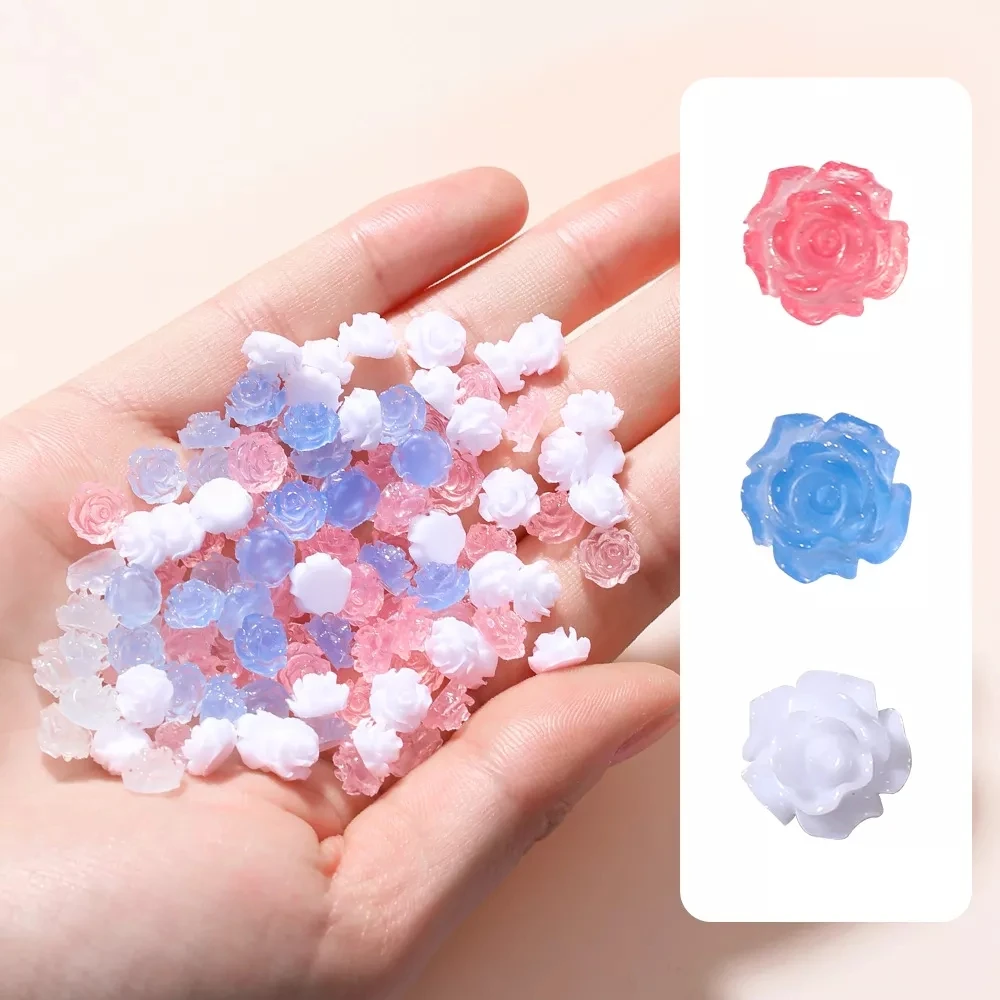 

50Pcs Ice Transparent Camellia Nail Art Decoration Flat Bottom Color Change Nail Decor Parts Japanese Design Nail Flower Parts