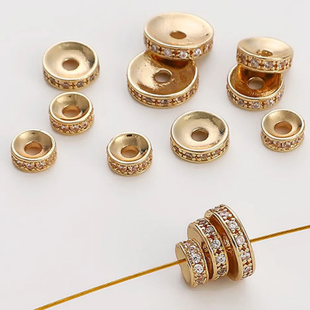 4 stücke Metall 6/8/10mm Zirkon Spacer Lose Perlen Für DIY Handgemachte Halsketten Armbänder Schmuck Machen liefert Zubehör Handwerk – Detail 1