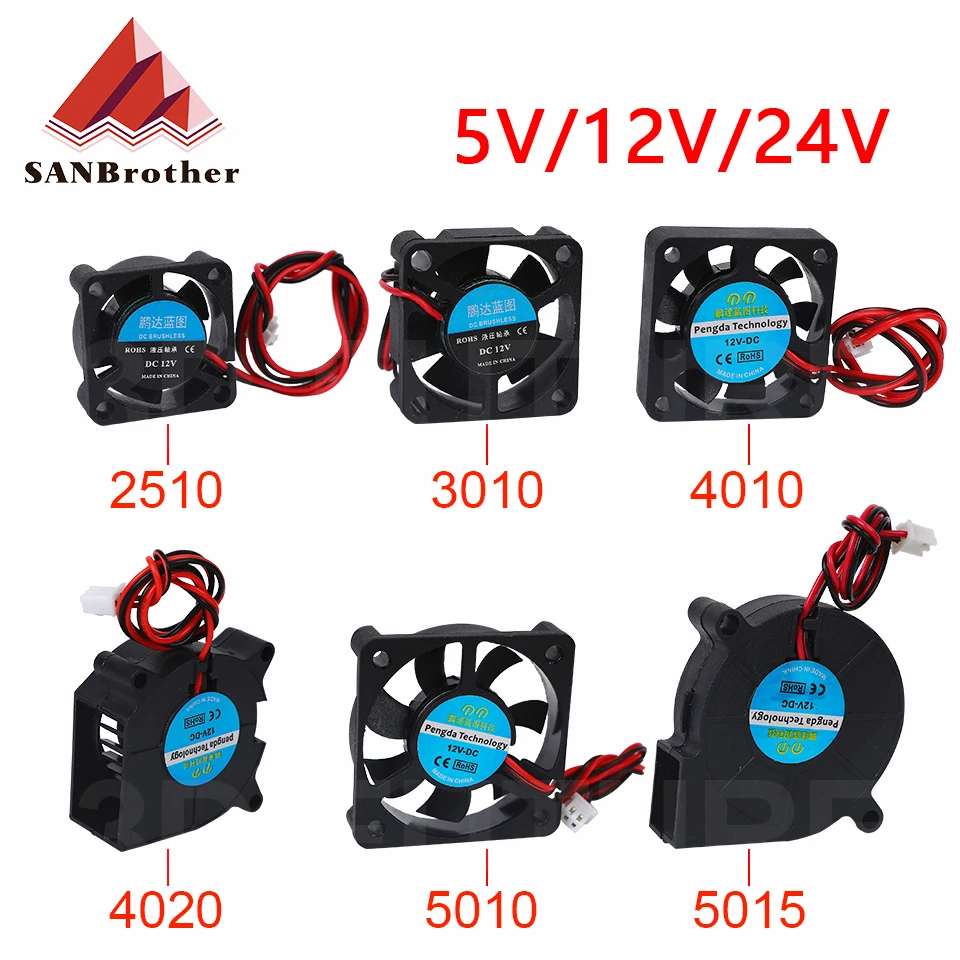 

5015/4010/4020 12V&24V Cooling Turbo Fan Brushless 3D Printer Parts 2Pin For Extruder DC Cooler Blower Plastic Fans envio gratis