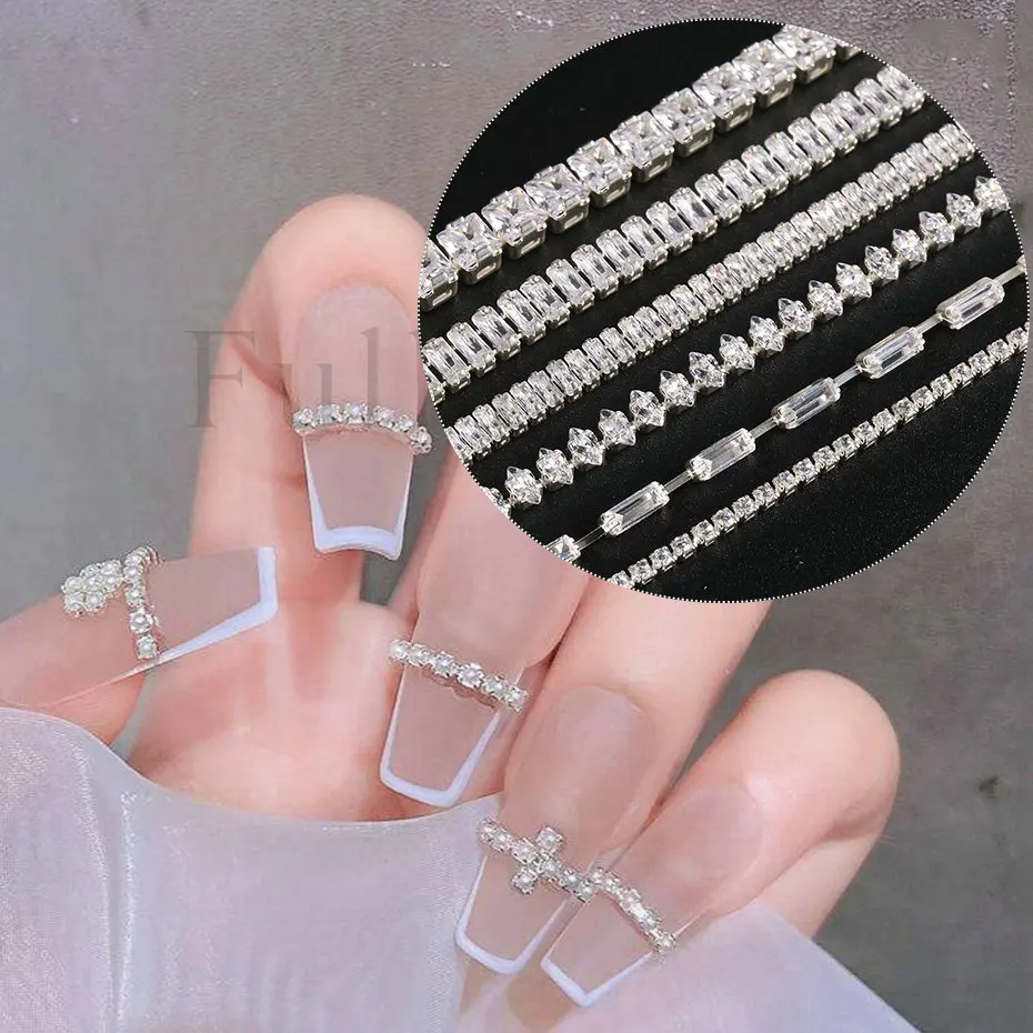 A Row Of Silver Plated Brass Rhinestone Chain Rhinestone Claw Chain Diy  Manicure Diy Accessories Phone Case Sticker 1 Pack 10m