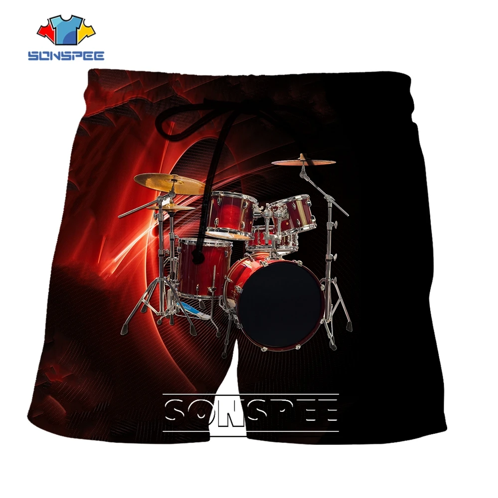 SONSPEE Hip Hop Bass Drum Set Clothes Custom 3D Printed Shorts Drum  Beat Gongs Harajuku Shorts Oversized Men's Sports Knickers kid hip hop clothing floral print oversized harajuku shirt top streetwear summer shorts for girls boy dance costume clothes set