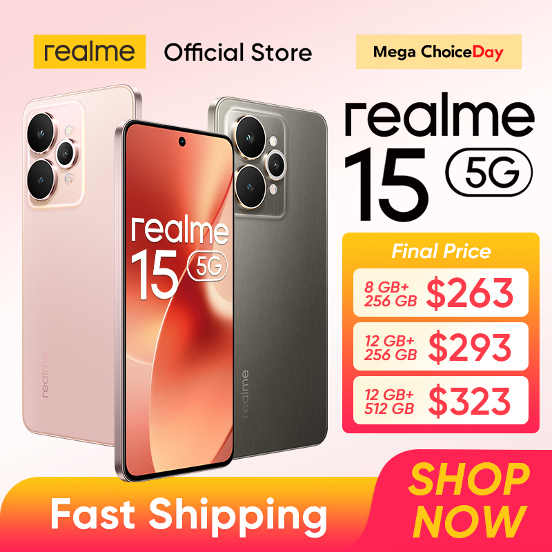  realme 15 5G Smartphone Dimensity 7300+ 5G Processor 7000mAh Battery 80W Charge 6.77"144Hz AMOLED Display NFC 