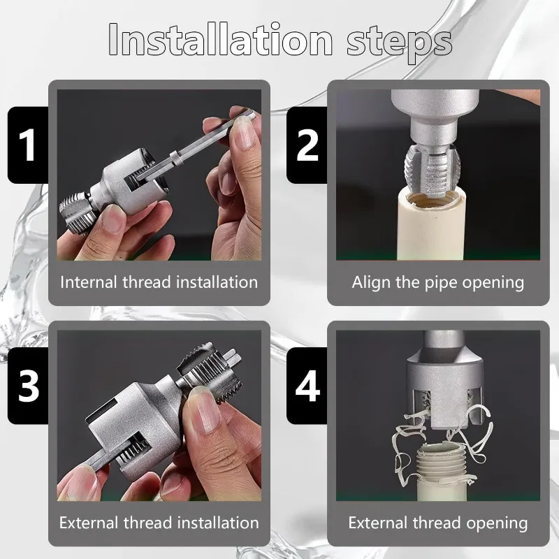 3PCS 헤비듀티 PVC/플라스틱 파이프 나사산 가공 도구 키트 1/2인치 3/4인치 1인치 PVC PPR MPP 파이프용 수나사 및 암나사