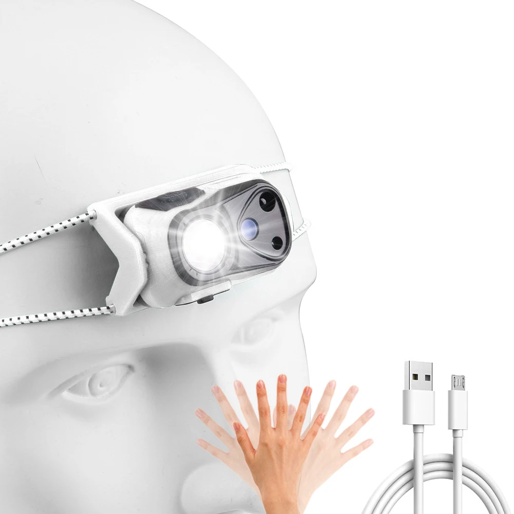 LED Headlamp Practical Headlight USB Rechargeable Motion Sensor Flashlight Waterproof Night Light for Running Fishing