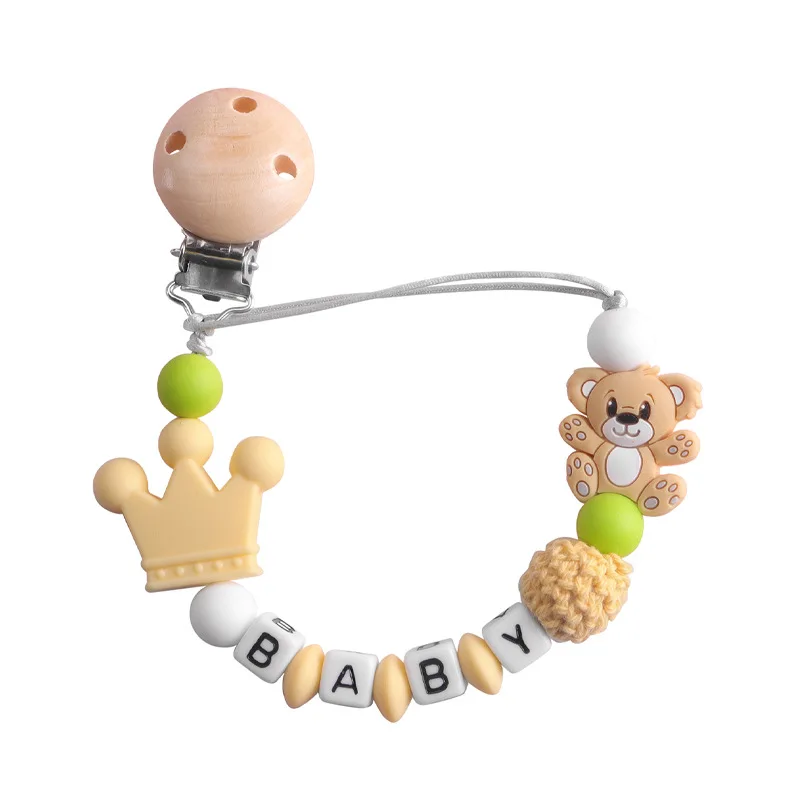 Custom Name Wooden Personalized Baby Pacifier Chain Silicone Bead Dummy Nipple Holder Guard Teether Pendant Newborn Gift Stuff