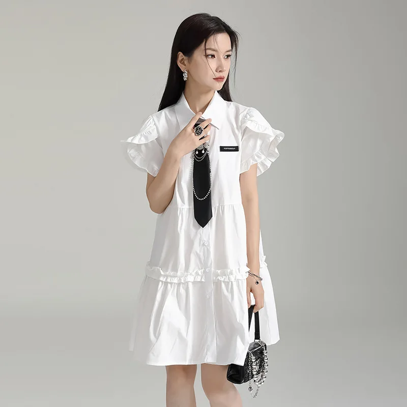 

2023 New Fashion Designer Summer Women Mini Shirt Dress Above Knee Elegant Ladies Vintage Black Plus Size Short Sleeve Clothes