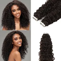 Afro Kinky Curly Tape in Human Hair Extension 26Inch Invisible Seamless Skin Weft Tape ins 50g 20pcs Black Color #1B 3C 4A Type