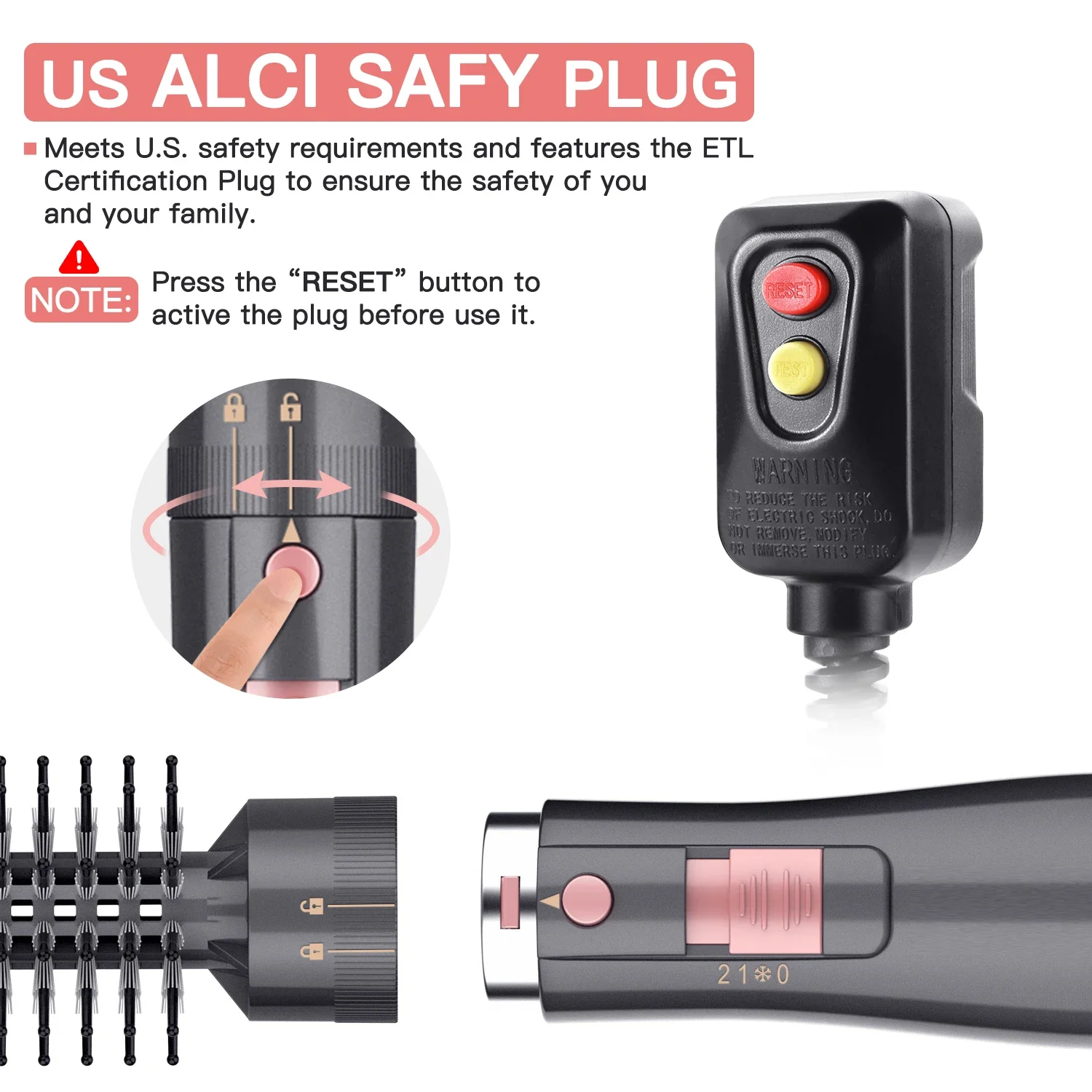 3 in 1 Hair Styler Hot Air Comb Blower Detachable Heads Home Salon Hair Dryer Electric Brush Curler 4