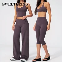 Ensemble de fitness pour femmes, survêtement de sport respirant, soutien-gorge de sport, pantalon évasé, vêtements d'entraînement, vêtements de sport féminins, tenue athlétique 1