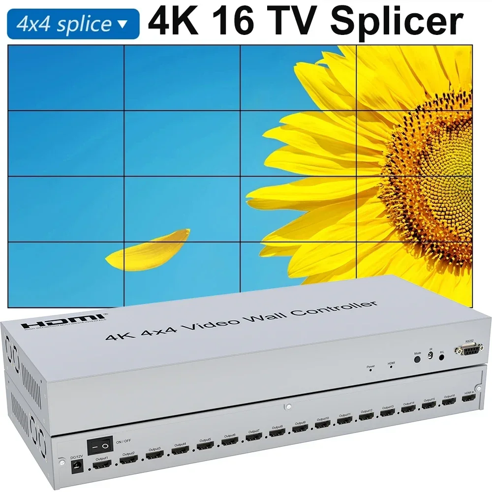 4K 4X4 Hdmi Video Wall Controller 2X2 3X3 3X4 3X5 Multi Screen Stitching Processor 2 3 4 6 8 9 12 15 16 Tv Splicer Box Splicer