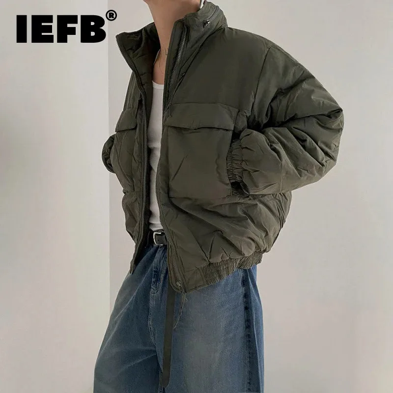 

IEFB Winter Men's Safari Style Standing Collar Cotton Coat Fashion Vintage Korean Trend New Thickened Warm Padded Jacket 9C3178