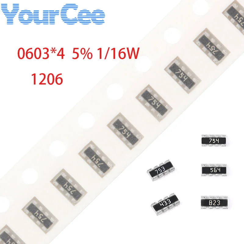 100pcs 1206 0603x4 Network Resistor 5% SMD Array 12 15 24 27 36 39 51 ...
