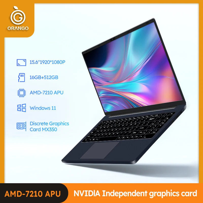 ORANGO 15.6" Gaming Laptop Windows 11 Pro AMD A4-7210U MX350 Discrete Graphics 16GB 512GB IPS Screen Notebook Computer  PC Gamer 1