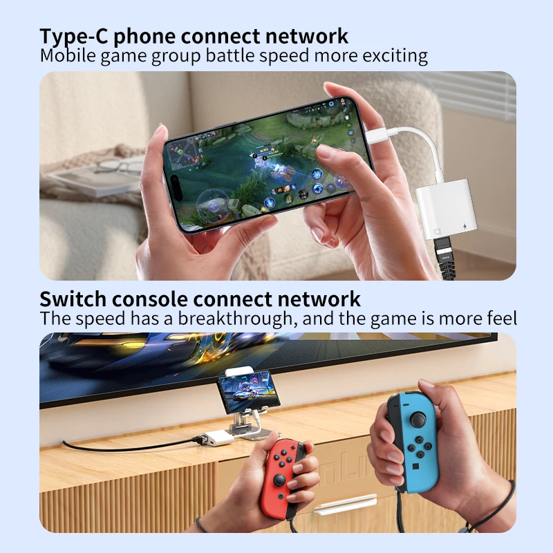 USB C를 RJ45 Lan 어댑터에 연결 해제 TV 박스 PC 노트북 전화 연결 이더넷 용 유형 C 충전이있는 100Mbps 네트워크 카드 허브