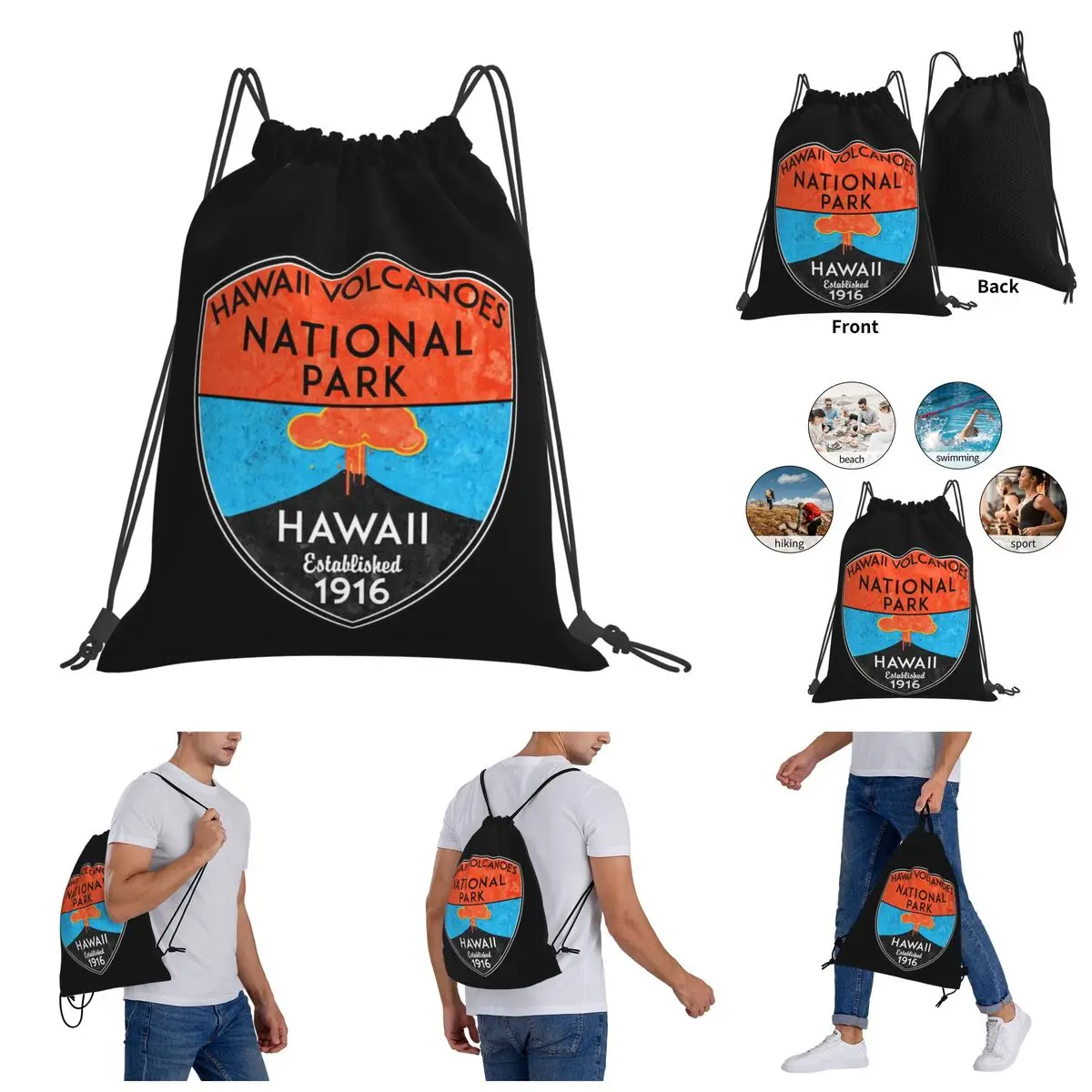 

Backpack Funny Novelty Drawstring Bags Gym Bag HAWAII VOLCANOES NATIONAL PARK VOLCANO HIKING NATURE Novelty Rucksack