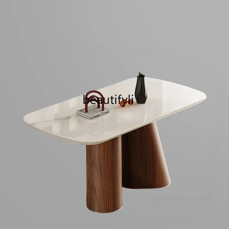 

Italian Designer Dining Tables and Chairs Set Rectangular Modern Minimalist Dining Table Advanced Silent Style Marble