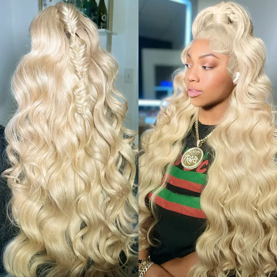 Abijale 34 Inch 613 Honey Blonde Color Wig HD Transparent Body Wave 13x6 Frontal Human Hair Wig For Women 13x4 Lace Front Wig