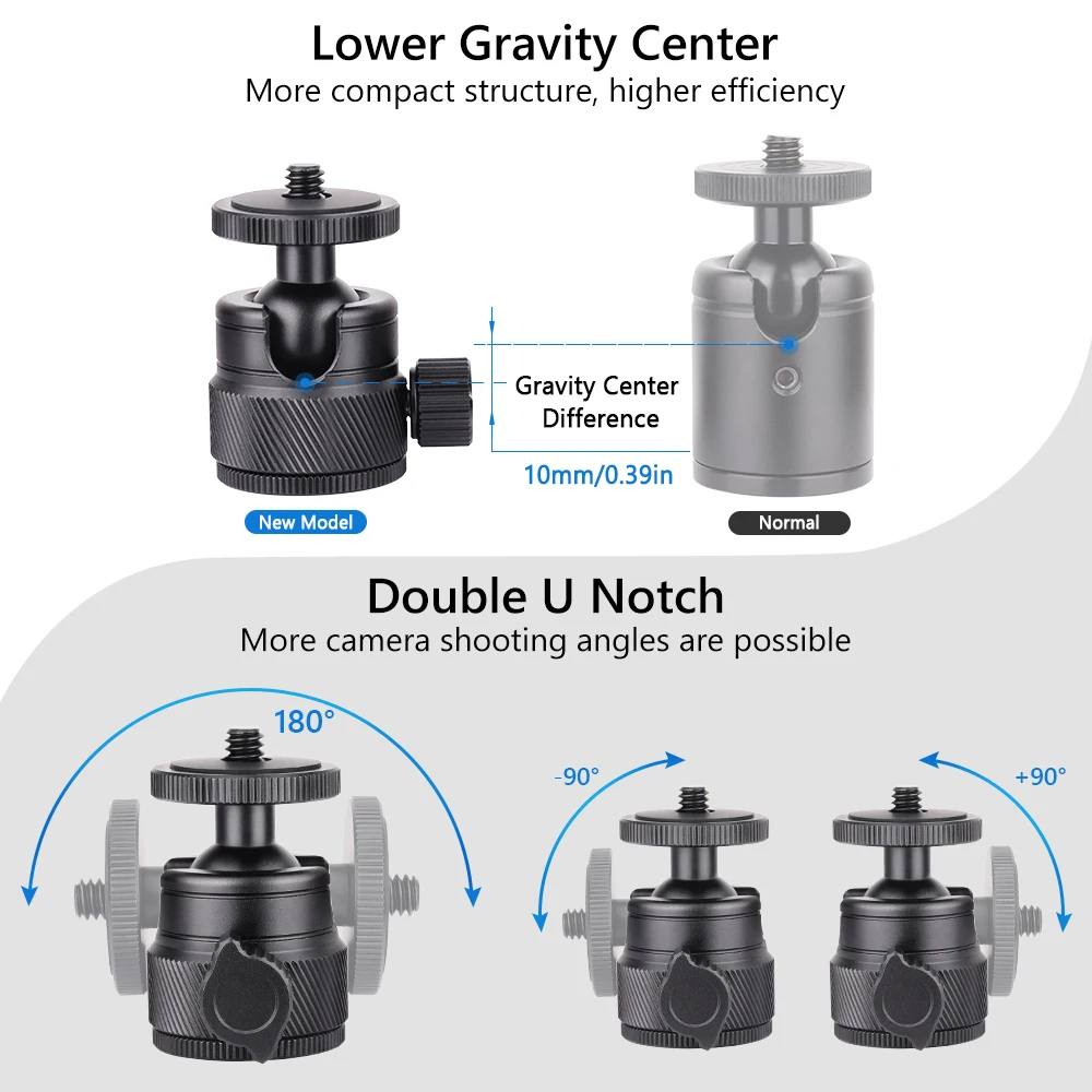 ARTCISE Low Profile Double-U CNC Aluminum Small Ballhead TH01 with 1/4" Hotshoe for Digital Cameras, Mini SLRs, Max Load 3kg