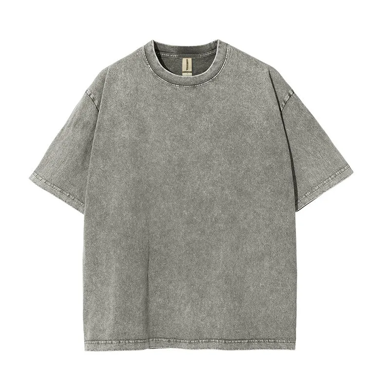 Classic Vintage-Style Distressed Heavyweight Cotton T-shirt with Custom Logo