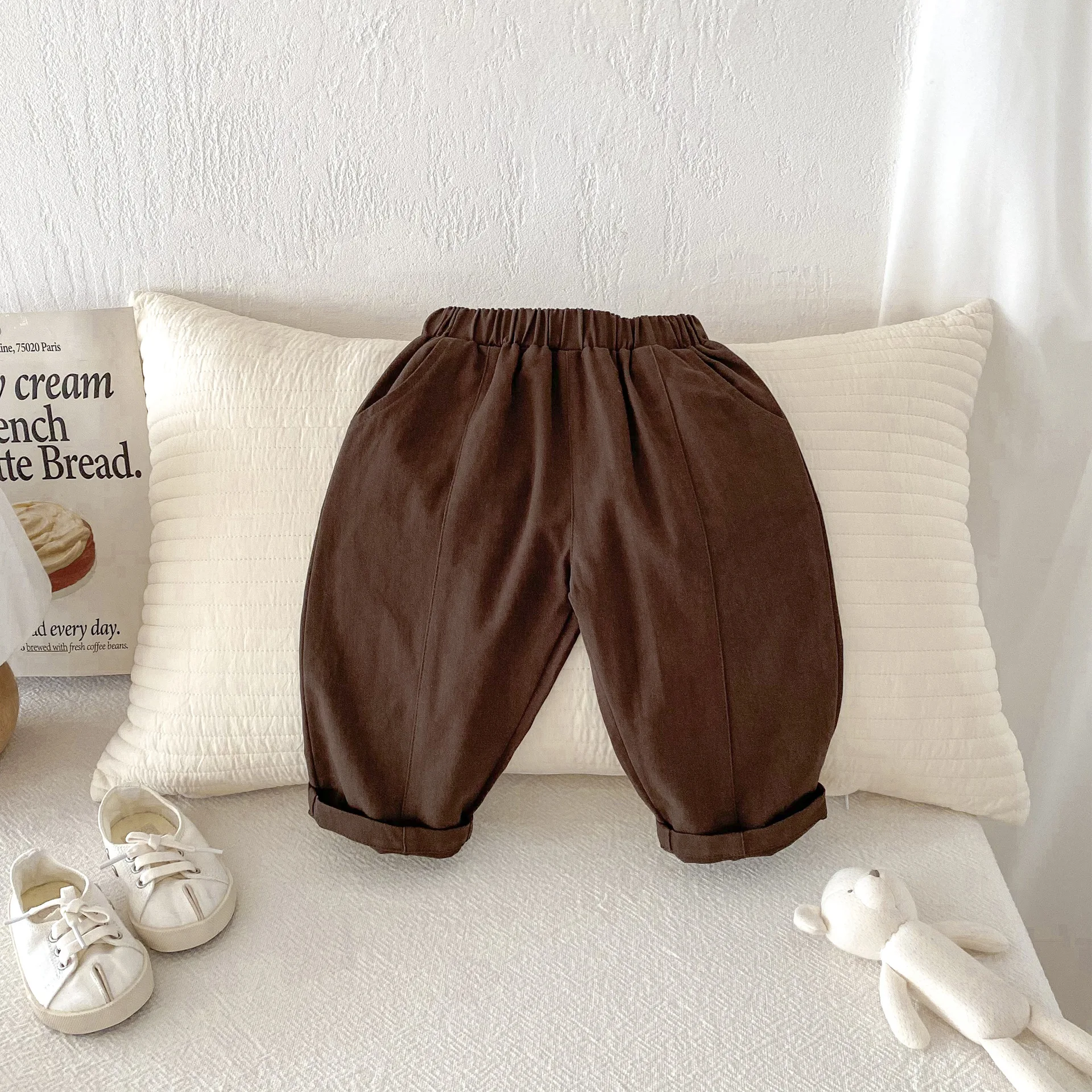 سراويل هاريم مطوية للأطفال لفصلي الربيع والخريف، للأولاد والبنات من عمر 1-6 سنوات، بنطلون كاجوال بلون سادة قابل للطي، ملابس أطفال كورية 2026